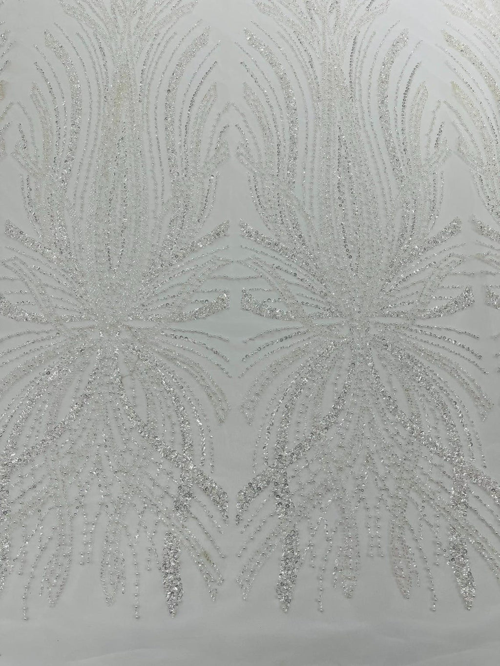 BRIDAL  - WHITE - Designs Embroider with Sequins and Heavy Beaded on a Mesh Lace Fabric - Sold By The Yard