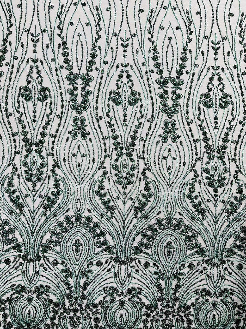 FEATHER  -  HUNTER - Designs Embroider with Sequins and Heavy Beaded on a Mesh Lace Fabric - Sold By The Yard -