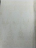 DAMASK  -IVORY - Designs Embroider with Sequins and Heavy Beaded on a Mesh Lace Fabric - Sold By The Yard