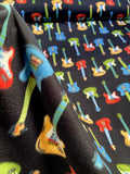 Multicolored Guitar with Black Background, Anti Pill Theme Fleece Fabric, 60” Inches Wide – Sold By The Yard