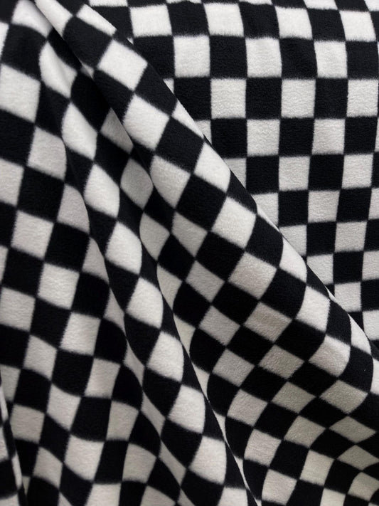 Black & White Checkered  Print - Anti Pill Theme Fleece Fabric, 60” Inches Wide – Sold By The Yard Black/White