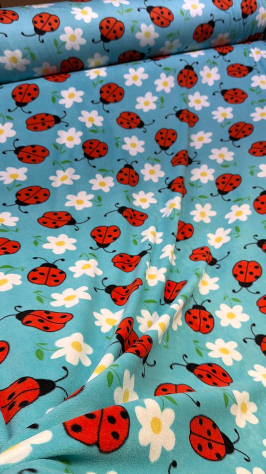 Lady Bug Print - Anti Pill Theme Fleece Fabric, 60” Inches Wide – Sold By The Yard Blue