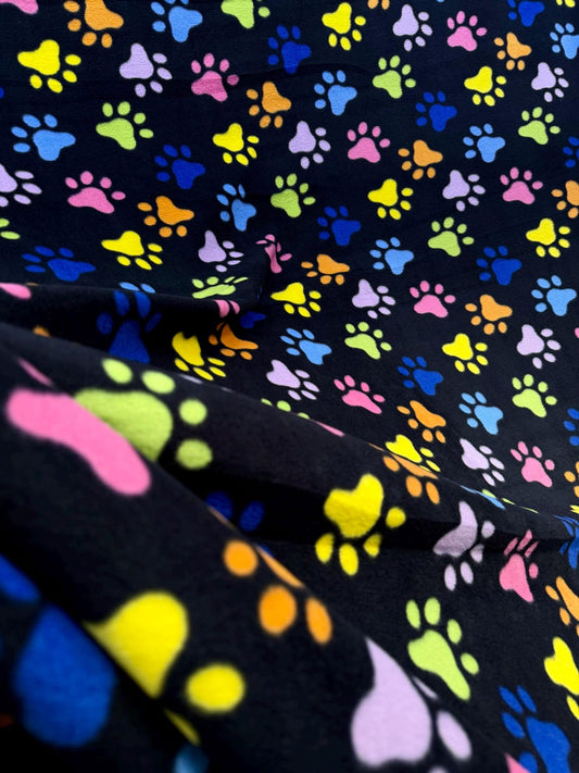 Rainbow Shaped Kitty Soft Paws Print - Anti Pill Theme Fleece Fabric, 60” Inches Wide – Sold By The Yard