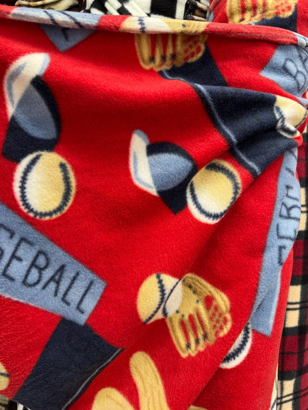 Red Baseball  Print - Anti Pill Theme Fleece Fabric, 60” Inches Wide – Sold By The Yard