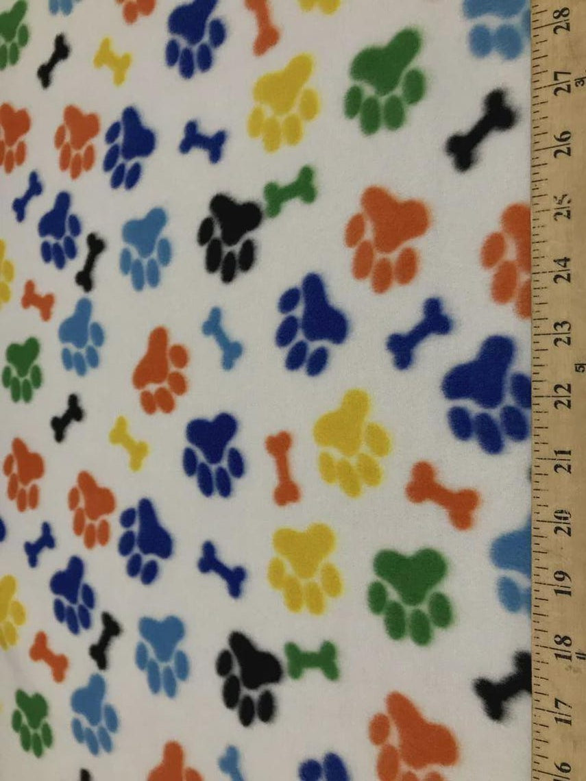 Paws Bones Rainbow Print - Anti Pill Theme Fleece Fabric, 60” Inches Wide – Sold By The Yard