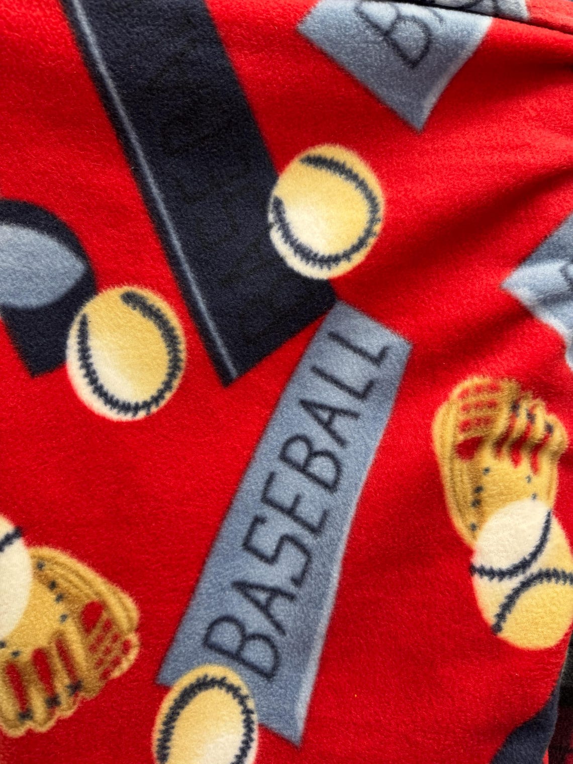 Red Baseball  Print - Anti Pill Theme Fleece Fabric, 60” Inches Wide – Sold By The Yard