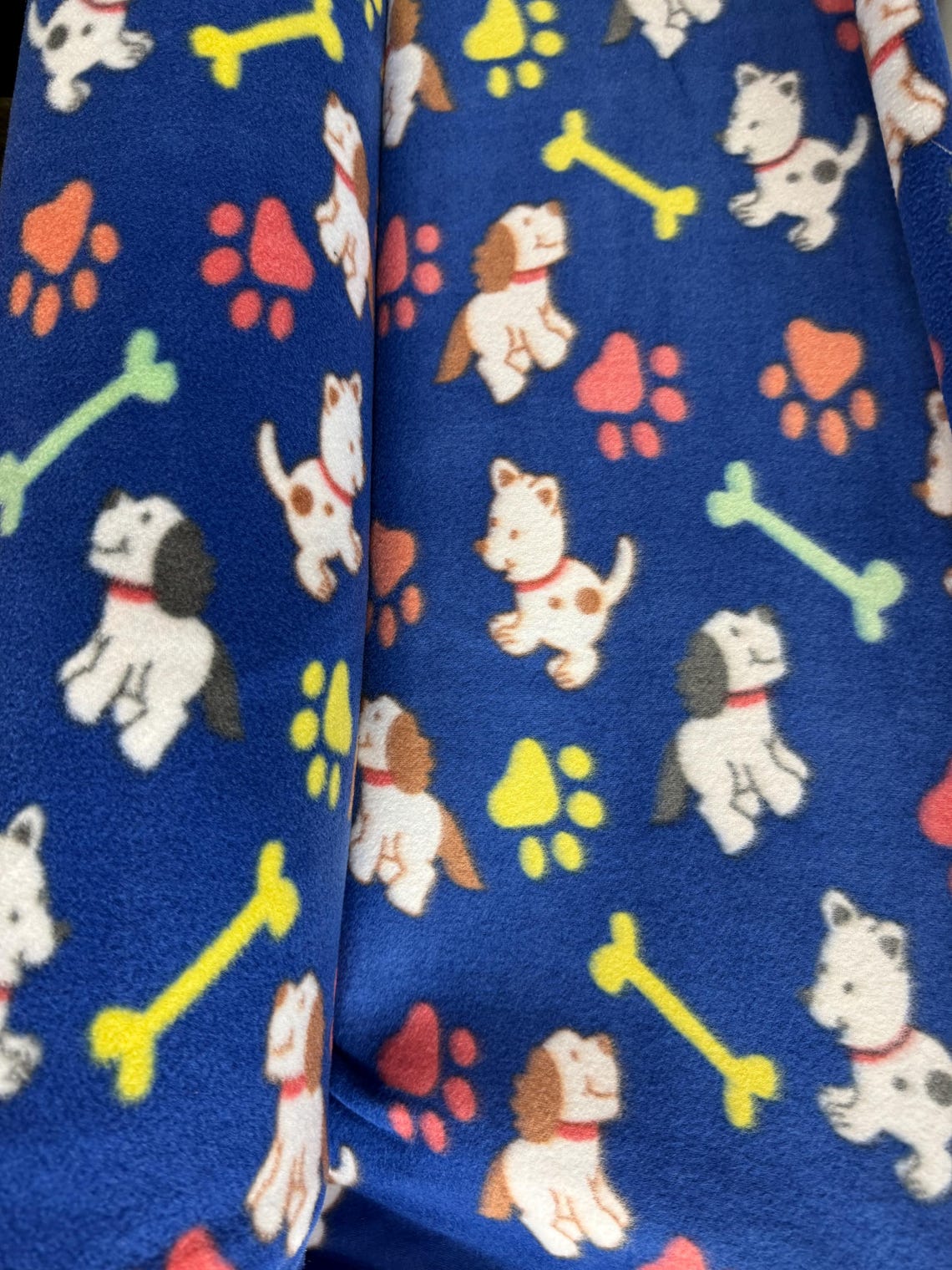 ,Puppies and Bones Print - Anti Pill Theme Fleece Fabric, 60” Inches Wide – Sold By The Yard