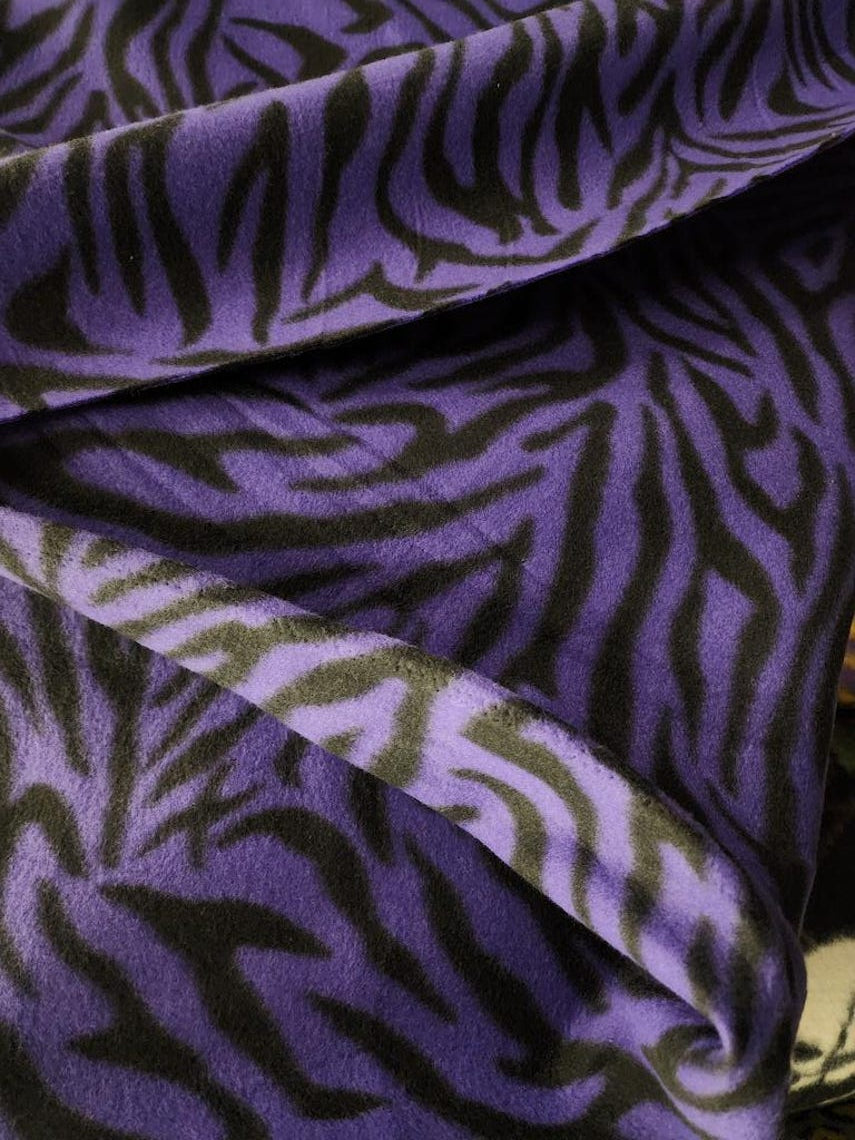Zebra Print - Anti Pill Theme Fleece Fabric, 60” Inches Wide – Sold By The Yard Purple