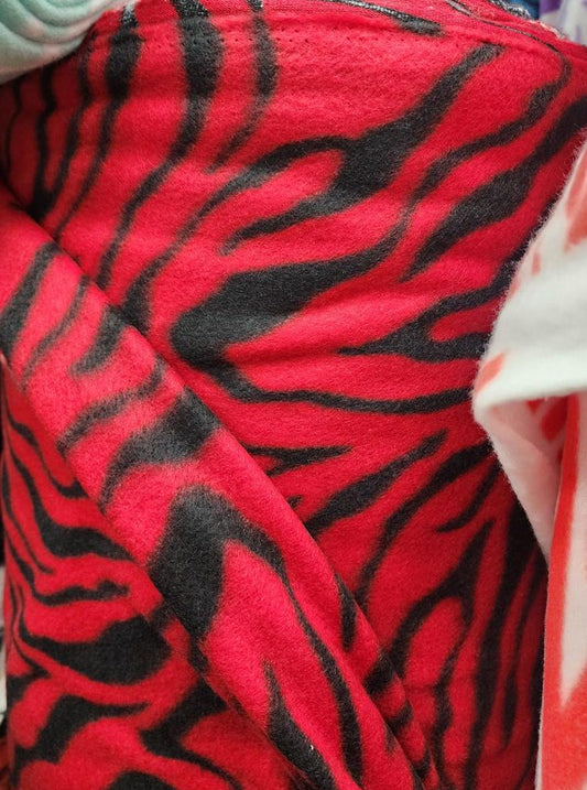Zebra Print - Anti Pill Theme Fleece Fabric, 60” Inches Wide – Sold By The Yard Red