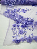 LILAC  - 3D Floral Design Embroider and Beaded With Rhinestones On a Mesh Lace. Sold By The Yard. - For Bridal Weddings Prom & Quinceanera