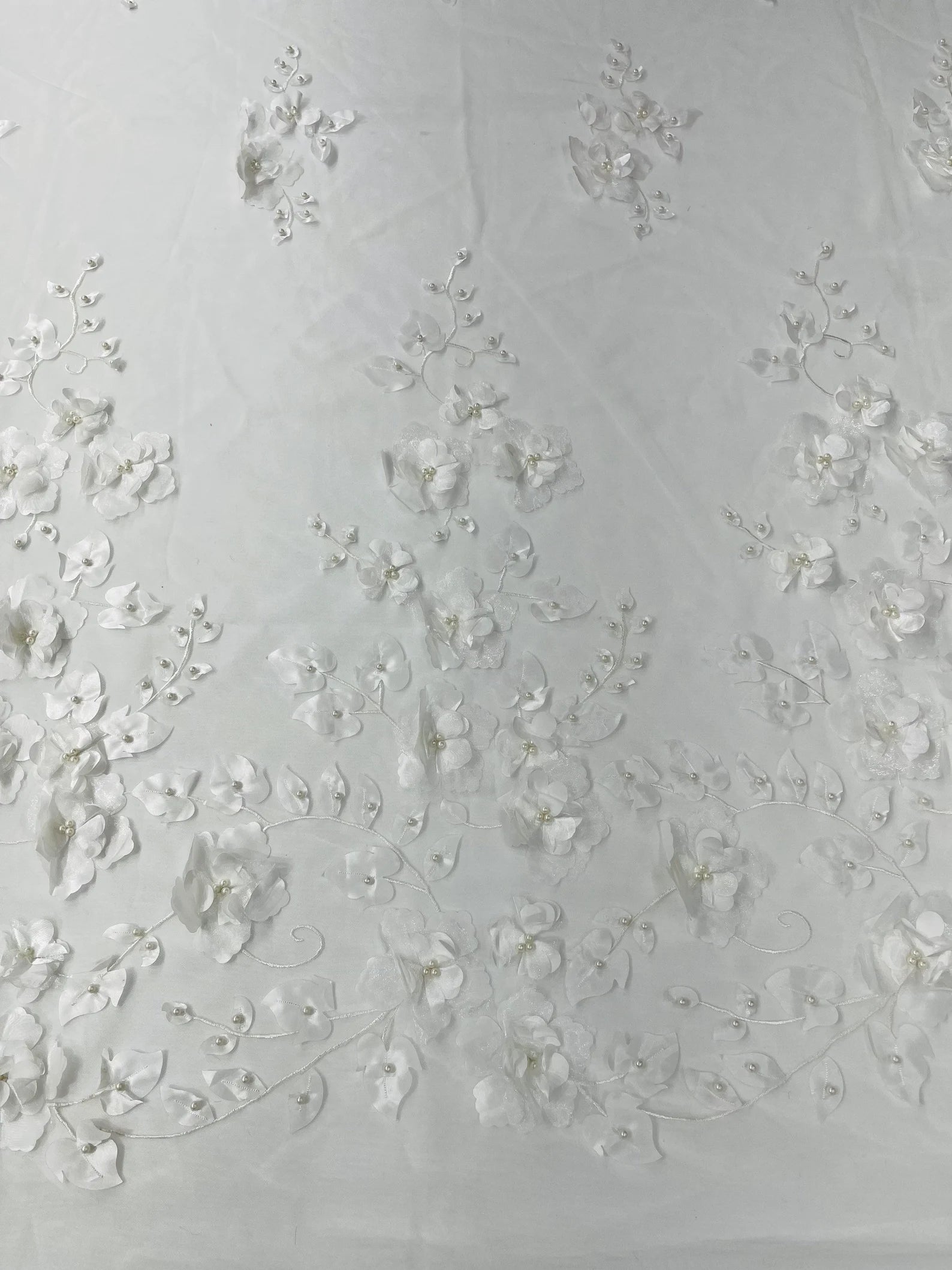 IVORY  - 3D Floral Design Embroider and Beaded With Rhinestones On a Mesh Lace. Sold By The Yard. - For Bridal Weddings Prom & Quinceanera