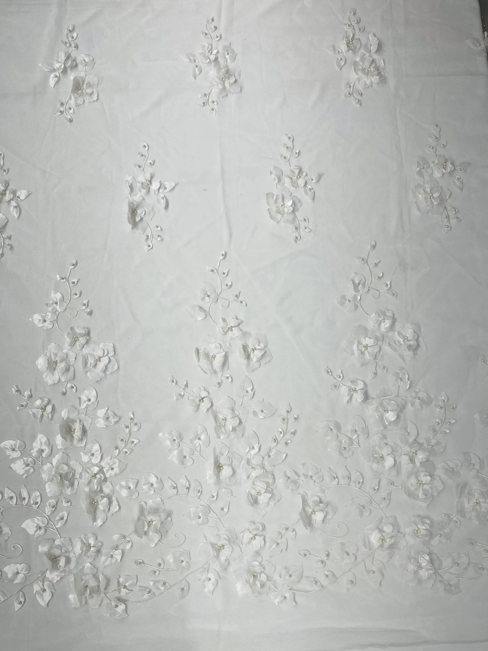 IVORY  - 3D Floral Design Embroider and Beaded With Rhinestones On a Mesh Lace. Sold By The Yard. - For Bridal Weddings Prom & Quinceanera