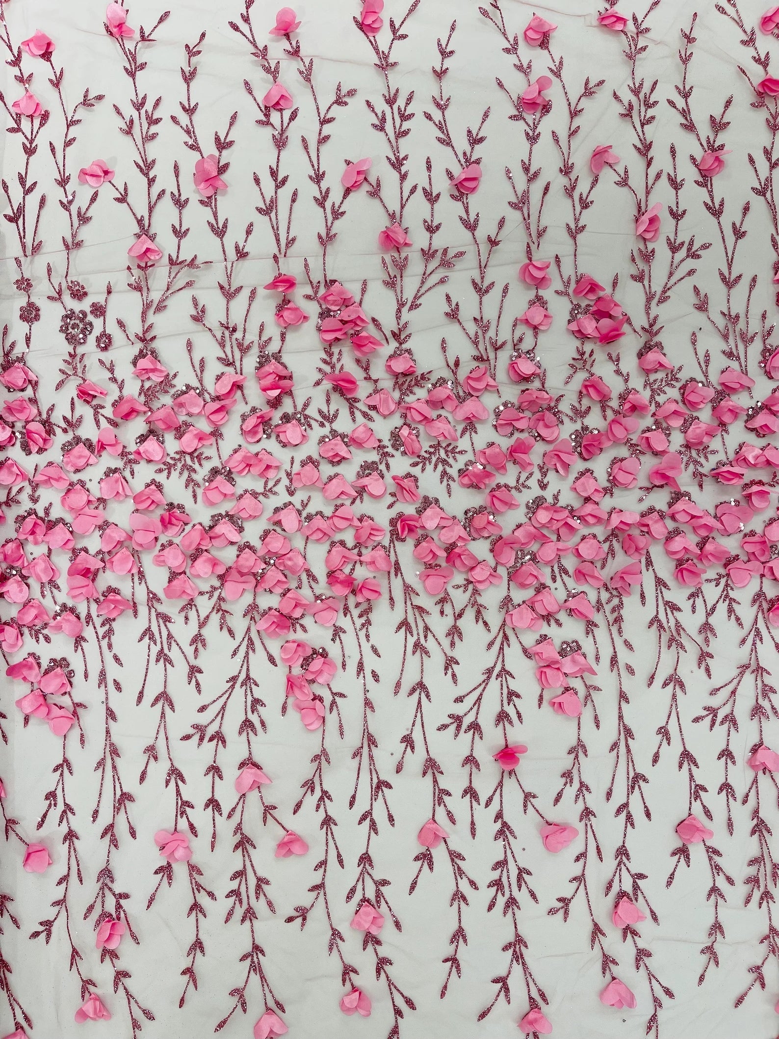 DUSTY PINK - 3D Floral Design Embroider and Beaded With Rhinestones On a Mesh Lace. Sold By The Yard. - For Bridal Weddings Prom & Quinceanera