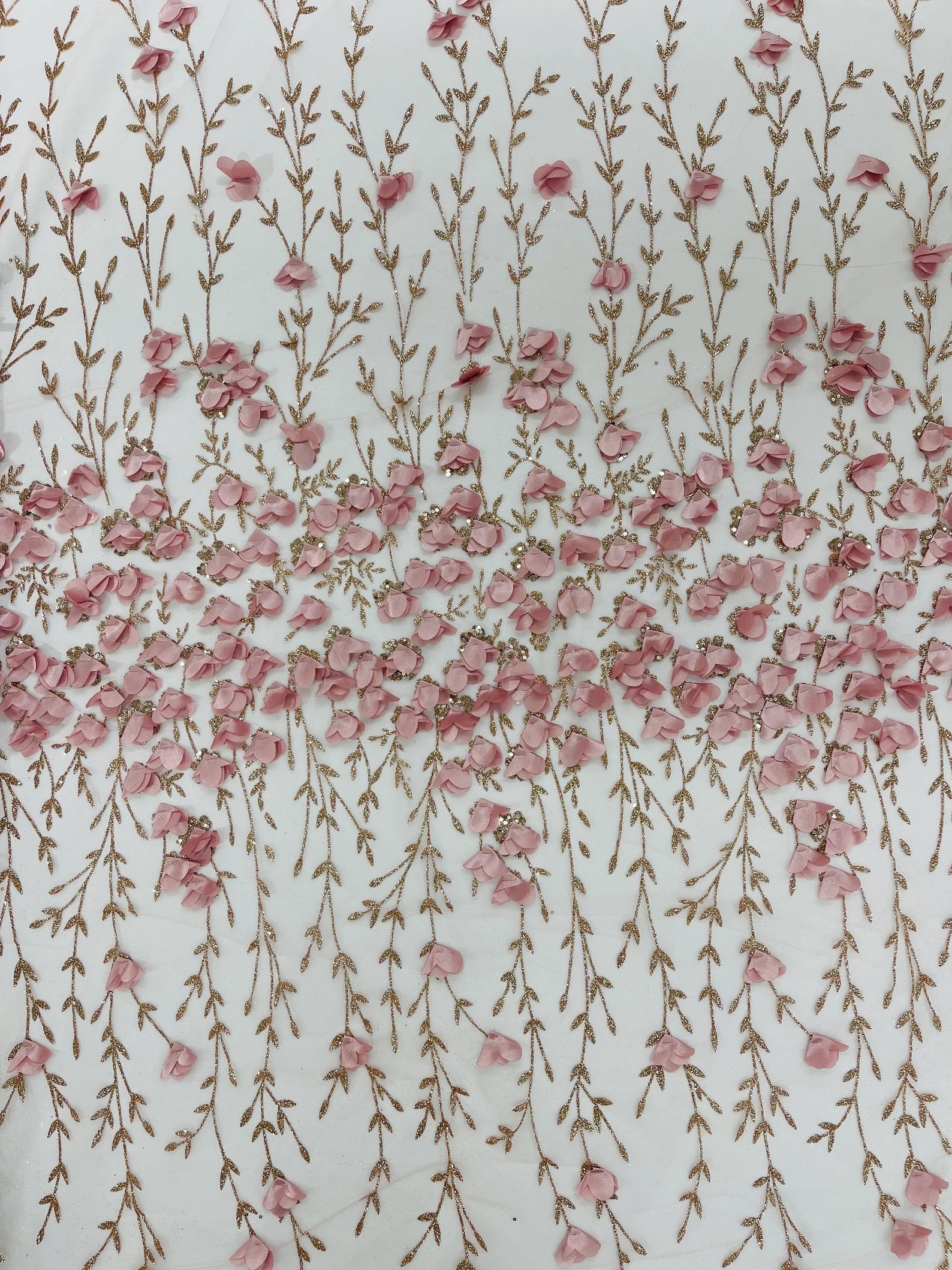 BLUSH PINK - 3D Floral Design Embroider and Beaded With Rhinestones On a Mesh Lace. Sold By The Yard. - For Bridal Weddings Prom & Quinceanera