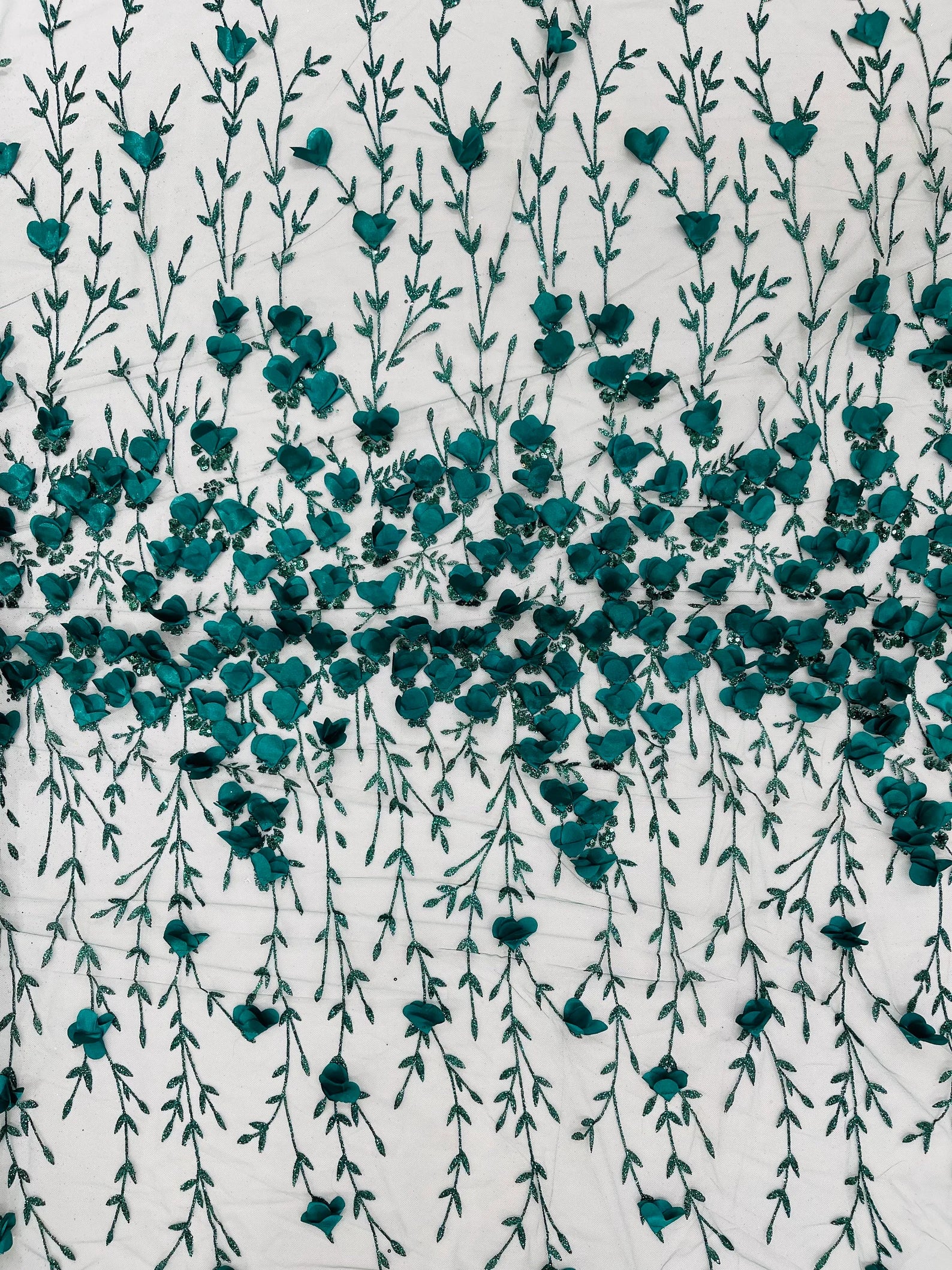 HUNTER - 3D Floral Design Embroider and Beaded With Rhinestones On a Mesh Lace. Sold By The Yard. - For Bridal Weddings Prom & Quinceanera