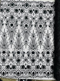 BLACK - Floral 3D Floral Damask with Glitter in a Mesh Lace- Sold By The Yard.