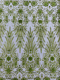 OLIVE - Floral 3D Floral Damask with Glitter in a Mesh Lace- Sold By The Yard.