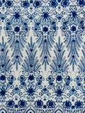 ROYAL BLUE - Floral 3D Floral Damask with Glitter in a Mesh Lace- Sold By The Yard.