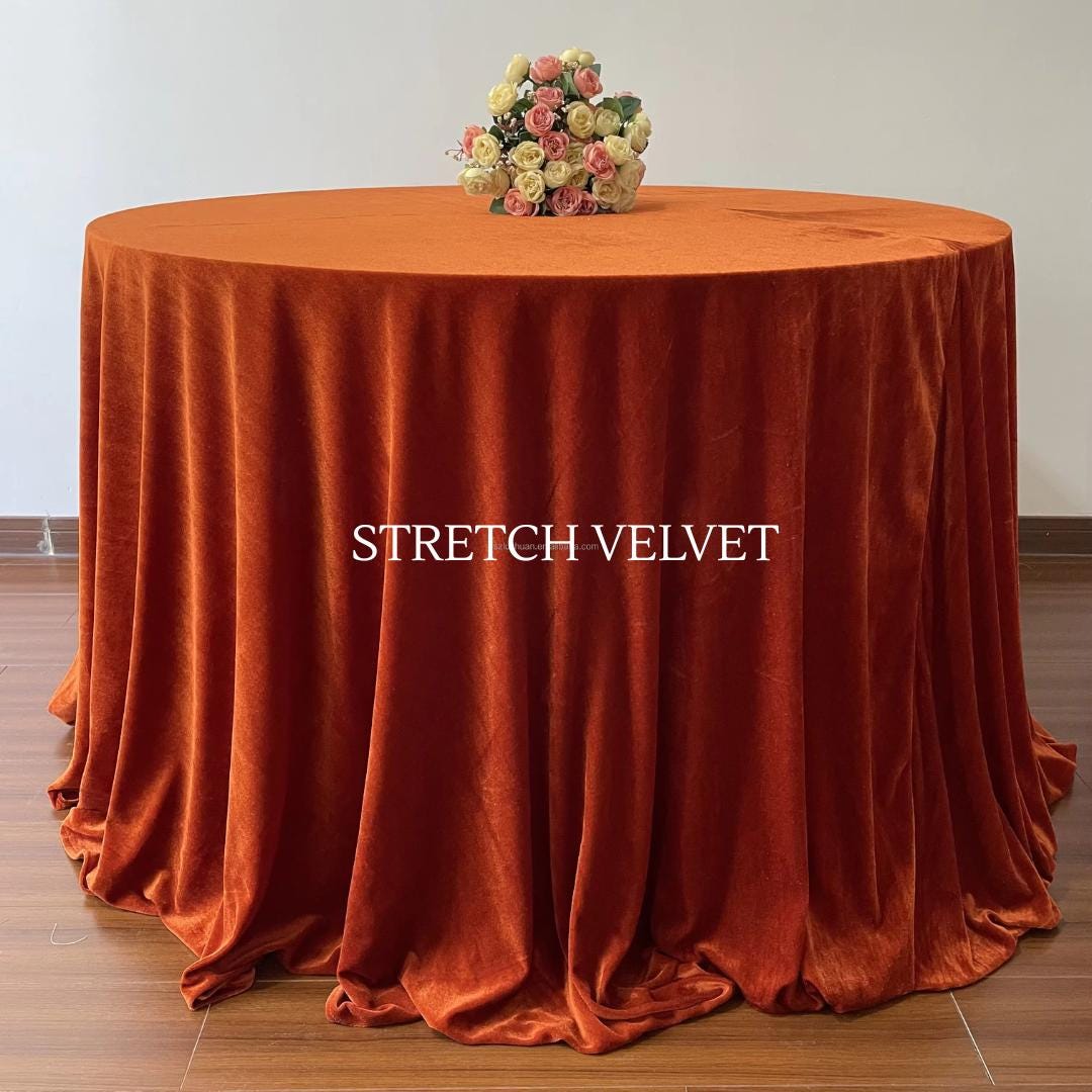 Round Stretch Velvet Tablecloth - 108" - 120" - 132" Luxurious Elegant Tablecloth for Wedding, Parties and Events. Choose Size & Color Below