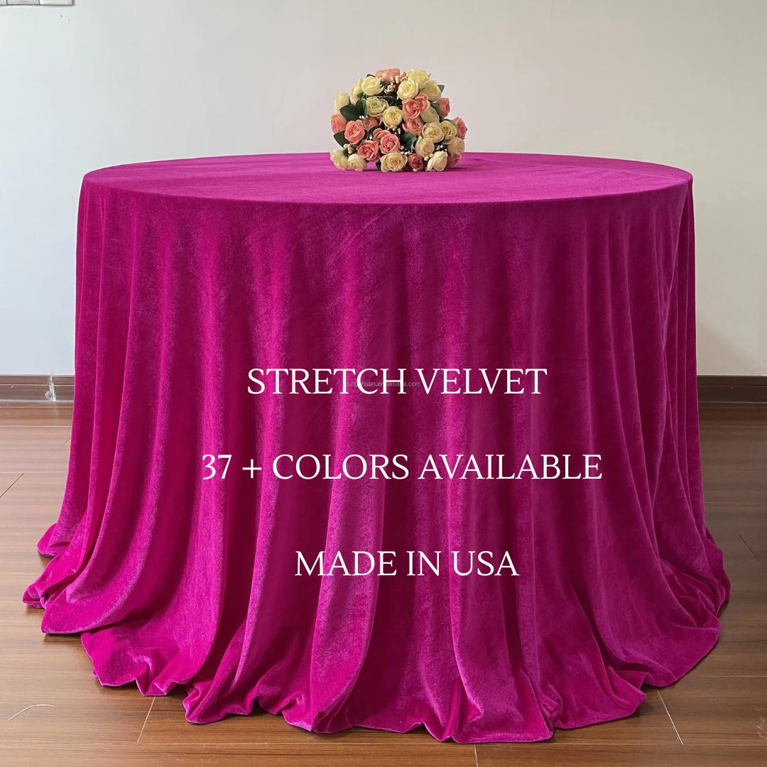 Round Stretch Velvet Tablecloth - 108" - 120" - 132" Luxurious Elegant Tablecloth for Wedding, Parties and Events. Choose Size & Color Below