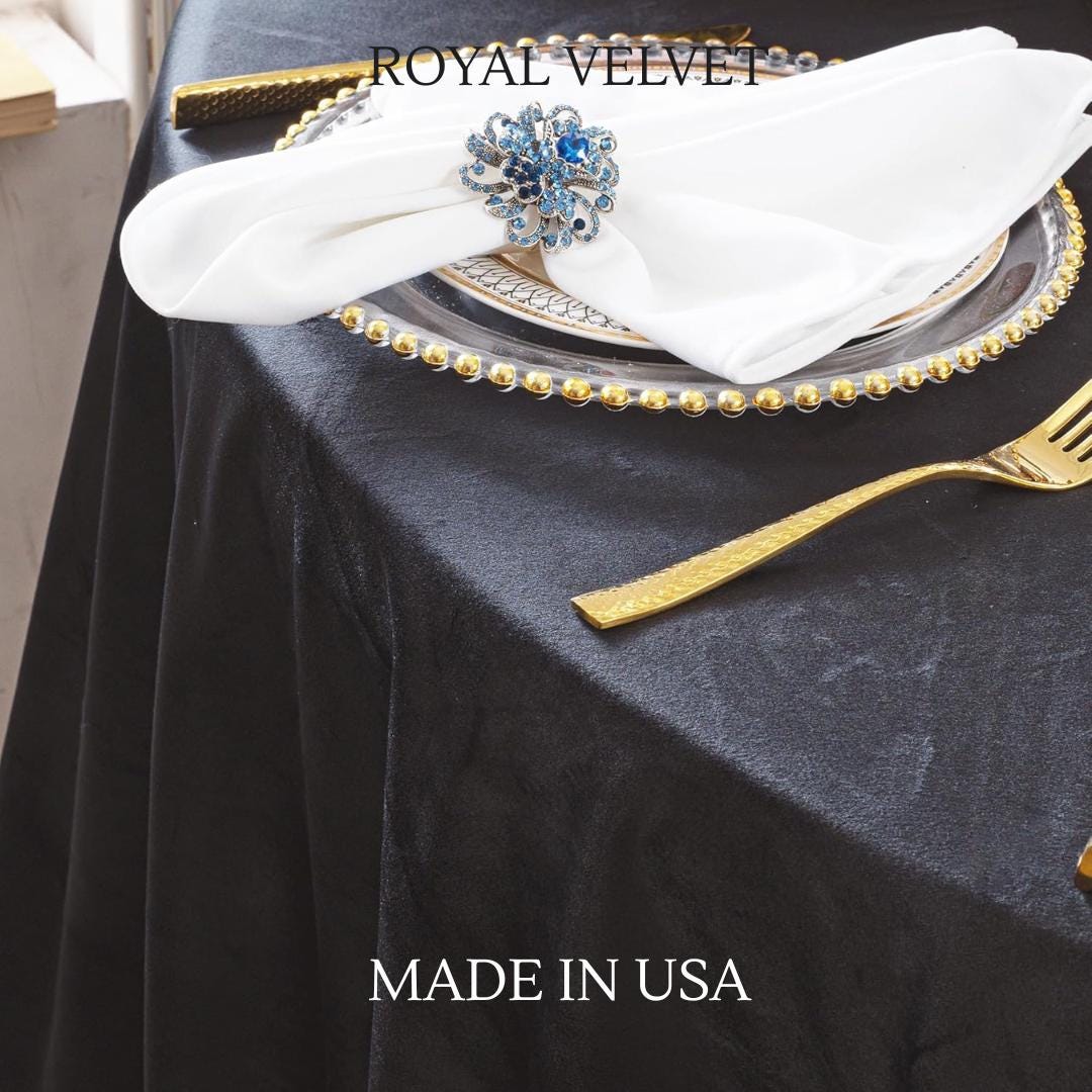 Royal Velvet Tablecloth - BLACK -  Luxurious Round Table Cover  for Weddings, Parties, Baby Showers and Events. Choose Size Below