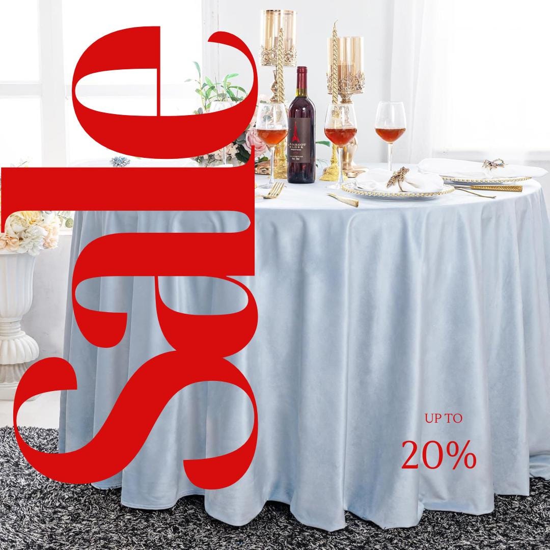 Royal Velvet Tablecloth - LT BLUE -  Luxurious Round Table Cover  for Weddings, Parties, Baby Showers and Events. Choose Size Below