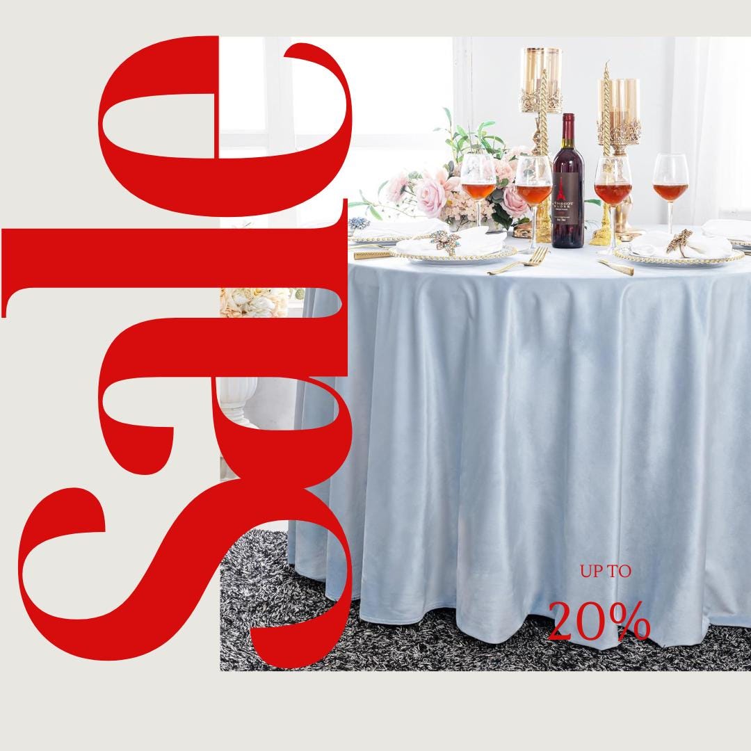 Royal Velvet Tablecloth - LT BLUE -  Luxurious Round Table Cover  for Weddings, Parties, Baby Showers and Events. Choose Size Below