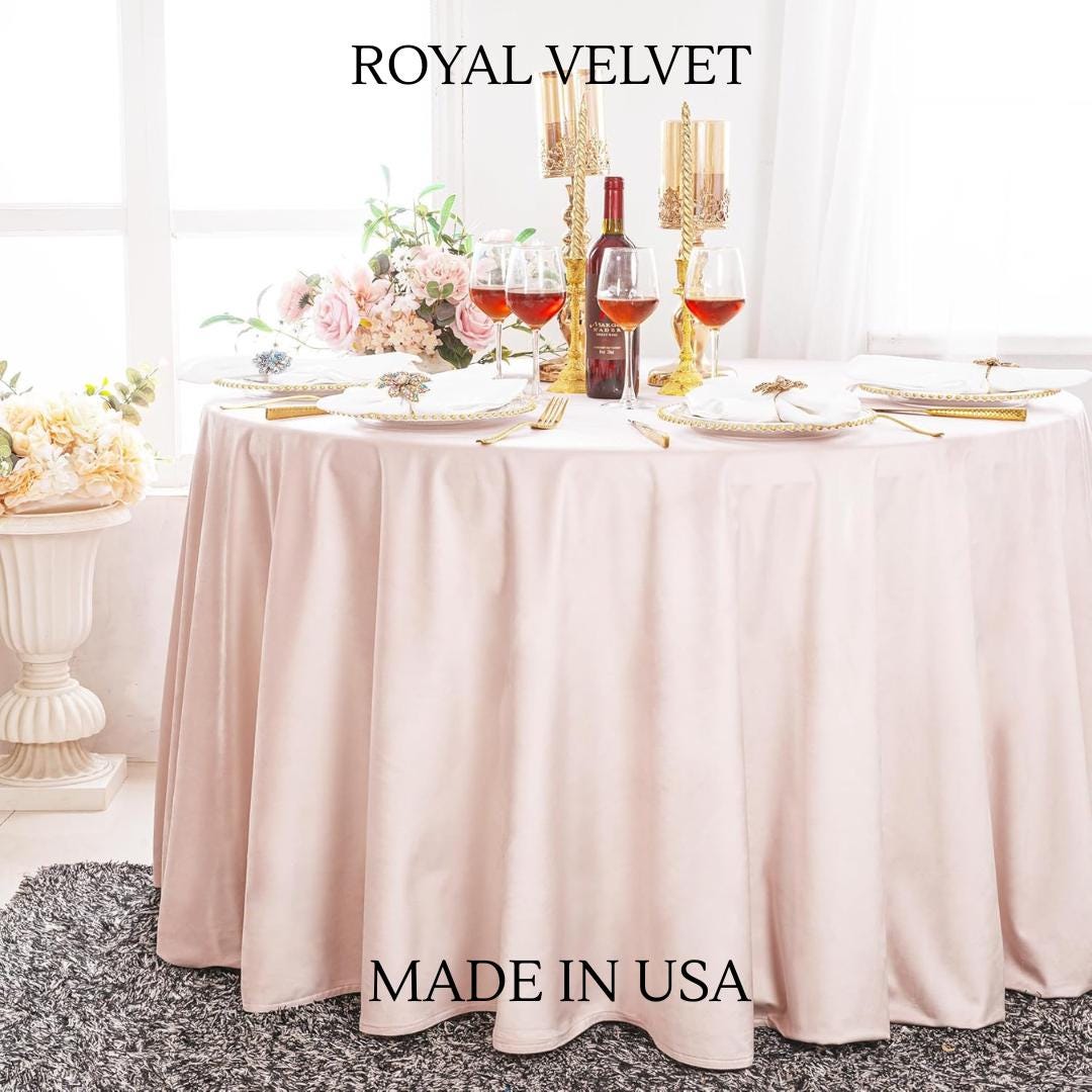 Royal Velvet Tablecloth - BLUSH -  Luxurious Round Table Cover  for Weddings, Parties, Baby Showers and Events. Choose Size Below
