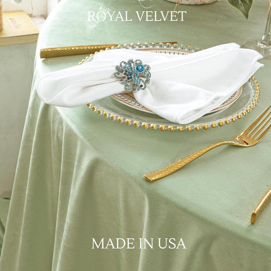 Royal Velvet Tablecloth - SAGE -  Luxurious Round Table Cover  for Weddings, Parties, Baby Showers and Events. Choose Size Below