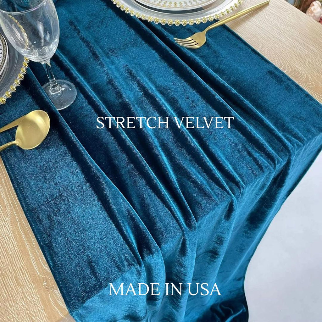 Luxurious Stretch Velvet Table Runner, 10ft Wedding Reception Decorations, 20" x 120" inch Soft Velvet Fabric, Table Linen & Wedding Runners