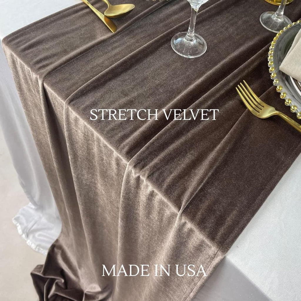 Luxurious Stretch Velvet Table Runner, 10ft Wedding Reception Decorations, 20" x 120" inch Soft Velvet Fabric, Table Linen & Wedding Runners