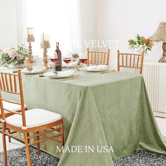 Royal Velvet Tablecloth - SAGE - Luxurious Rectangular Table Cover for Weddings, Parties, Baby Showers and Events. Choose Size Below