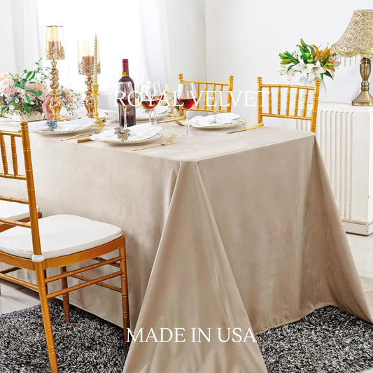 Royal Velvet Tablecloth - CHAMPAGNE - Luxurious Rectangular Table Cover for Weddings, Parties, Baby Showers and Events. Choose Size Below
