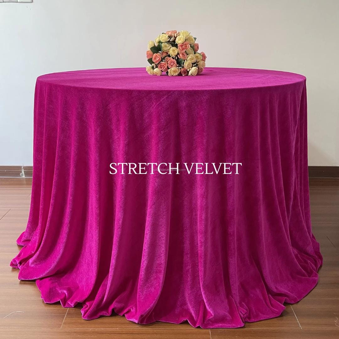 Round Stretch Velvet Tablecloth - 108" - 120" - 132" Luxurious Elegant Tablecloth for Wedding, Parties and Events. Choose Size & Color Below