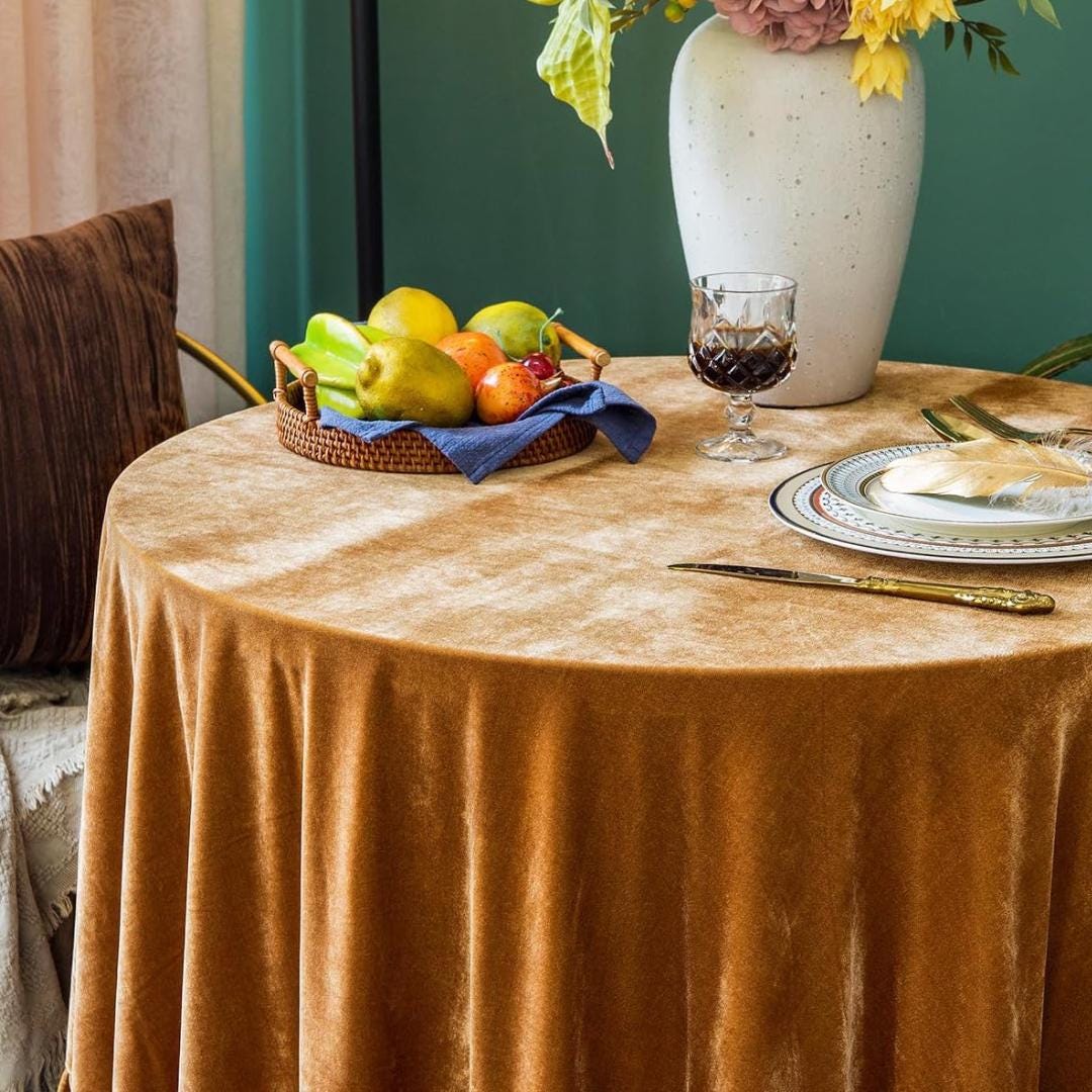 Round Stretch Velvet Tablecloth - 108" - 120" - 132" Luxurious Elegant Tablecloth for Wedding, Parties and Events. Choose Size & Color Below