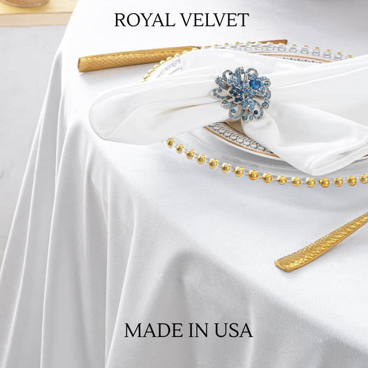 Royal Velvet Tablecloth - WHITE -  Luxurious Round Table Cover  for Weddings, Parties, Baby Showers and Events. Choose Size Below