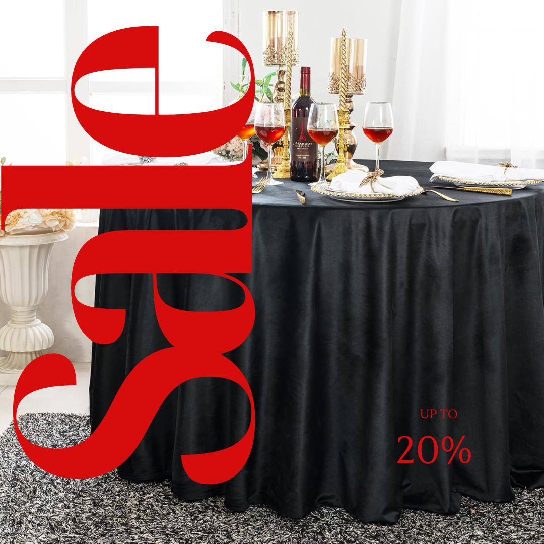 Royal Velvet Tablecloth - BLACK -  Luxurious Round Table Cover  for Weddings, Parties, Baby Showers and Events. Choose Size Below