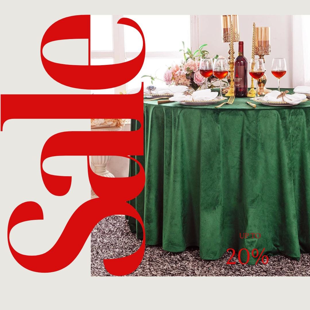 Royal Velvet Tablecloth - EMERALD -  Luxurious Round Table Cover  for Weddings, Parties, Baby Showers and Events. Choose Size Below