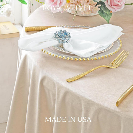 Royal Velvet Tablecloth - CHAMPAGNE -  Luxurious Round Table Cover  for Weddings, Parties, Baby Showers and Events. Choose Size Below