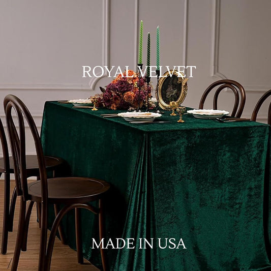 Royal Velvet Tablecloth - EMERALD - Luxurious Rectangular Table Cover for Weddings, Parties, Baby Showers and Events. Choose Size Below