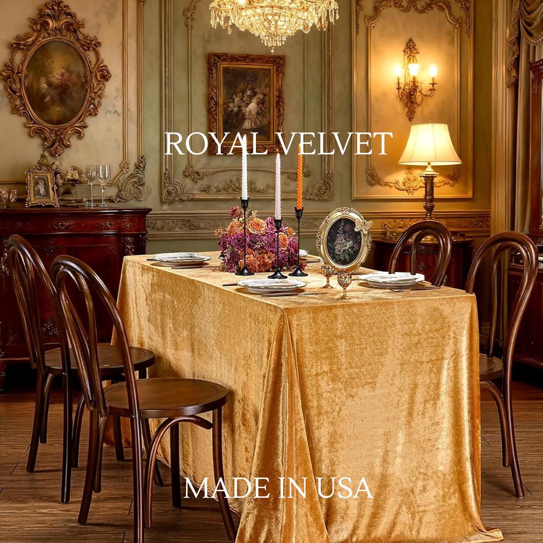 Royal Velvet Tablecloth - GOLD - Luxurious Rectangular Table Cover for Weddings, Parties, Baby Showers and Events. Choose Size Below
