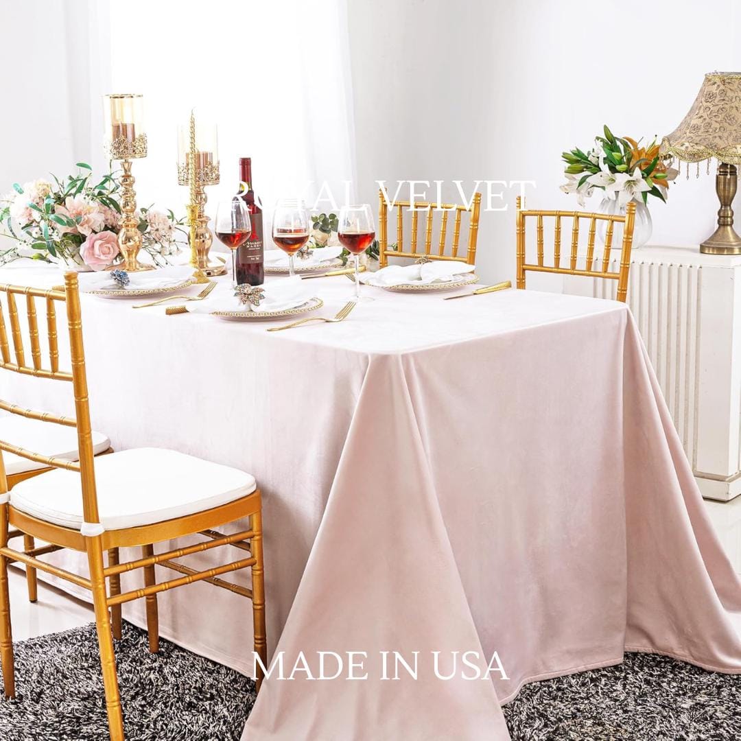 Royal Velvet Tablecloth - BLUSH - Luxurious Rectangular Table Cover for Weddings, Parties, Baby Showers and Events. Choose Size Below