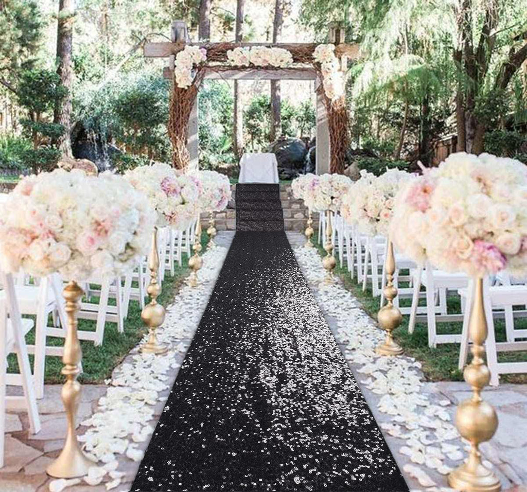 BLACK - Aisle Sequin Floor Runner - Perfect For Your Ceremony Floor Carpet Runner Aisle Runners for Weddings Fabric Aisle Runner for Party