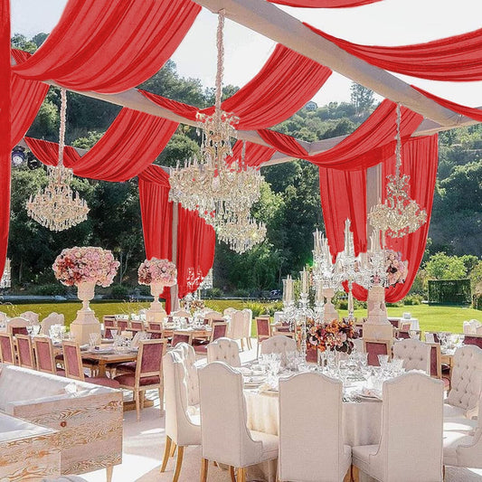 RED - Ceiling Drapes Wedding Arch Draping 5FTx20FT Chiffon Curtains 2 Panels Tent Drapes for Events Sheer Backdrop Drapes Wedding Arch