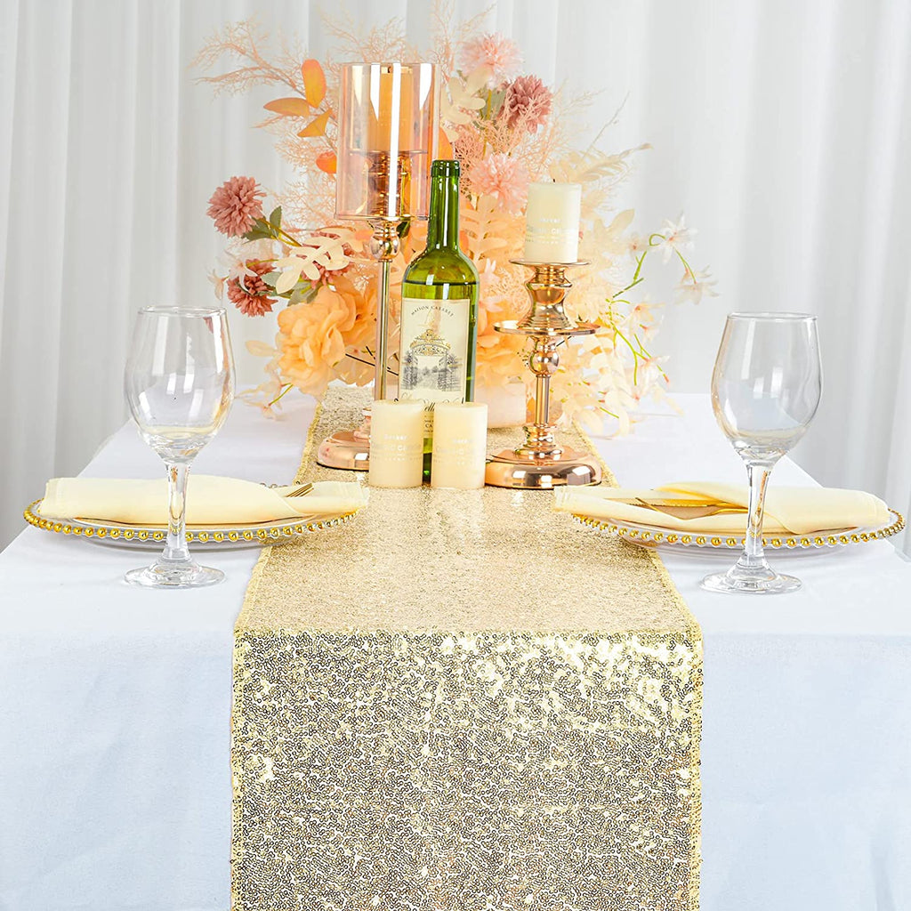 4 Pack -- LT GOLD - Sequin Table Runner Baby Shower Table Runner for Parties Wedding Table Runner Bridal Shower Birthday Event Table Decor