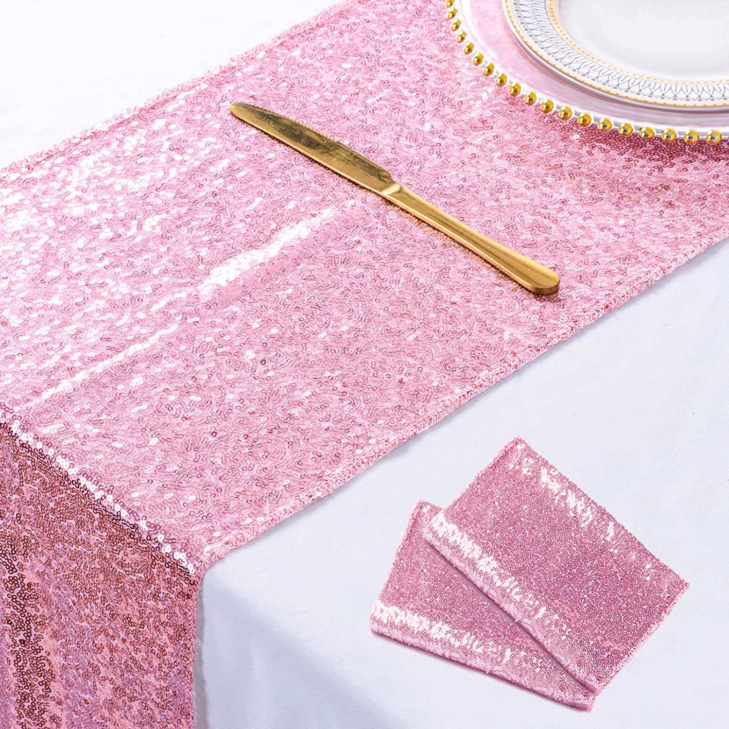 4 Pack -- PINK - Sequin Table Runner Baby Shower Table Runner for Parties Wedding Table Runner Bridal Shower Birthday Event Table Decor