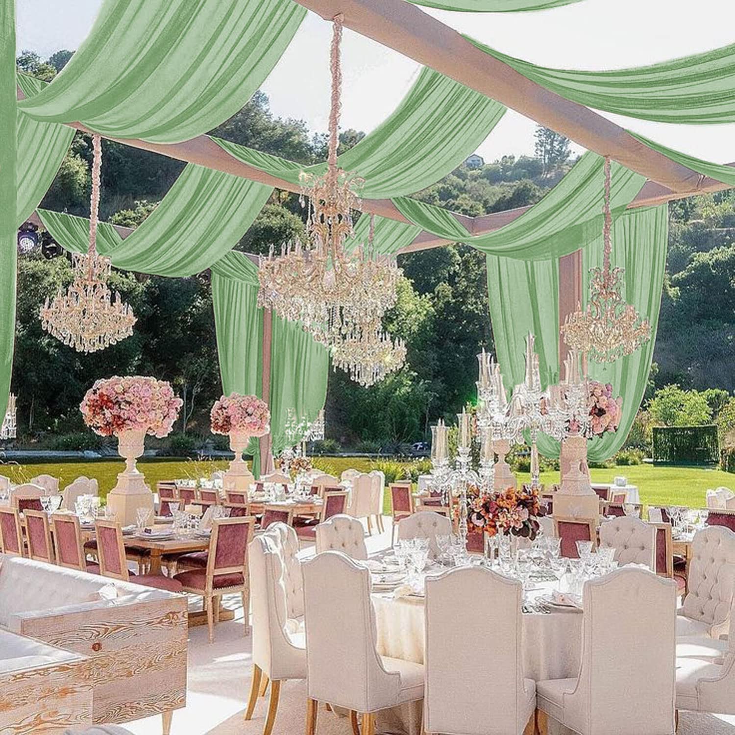 SAGE - Ceiling Drapes Wedding Arch Draping 5FTx20FT Chiffon Curtains 2 Panels Tent Drapes for Events Sheer Backdrop Drapes Wedding Arch