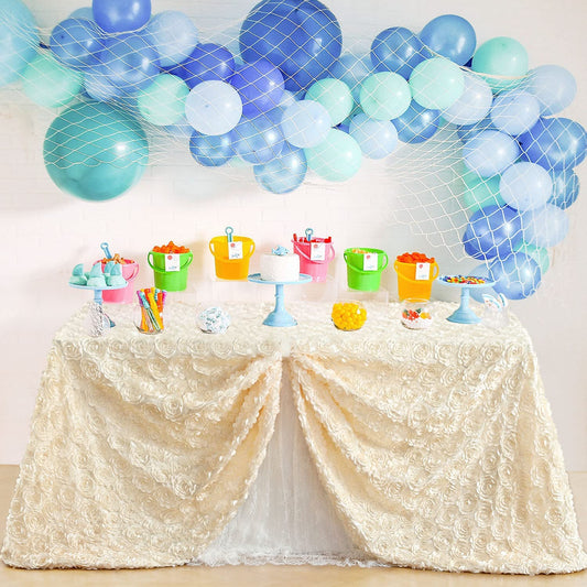 IVORY - 3D Satin Rosette Rectangular Tablecloth - Rosette Tablecloth 3D Flowers Satin Overlay for Wedding Reception Table Decoration