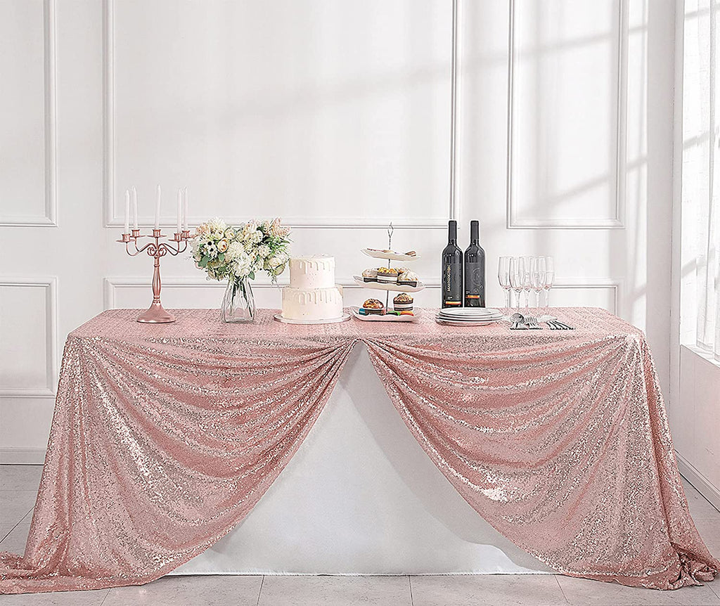 Square Overlay Sequin Tablecloth - BLUSH - Glitter Tablecloth for Bridal Shower Decorations, Birthday, Wedding, Dessert, Banquet