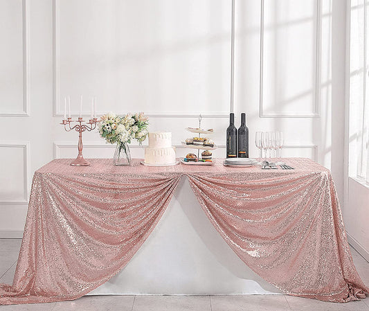 Square Overlay Sequin Tablecloth - BLUSH - Glitter Tablecloth for Bridal Shower Decorations, Birthday, Wedding, Dessert, Banquet
